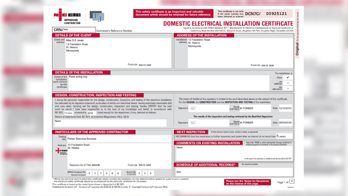 NICEIC Reports (EICR) image 1